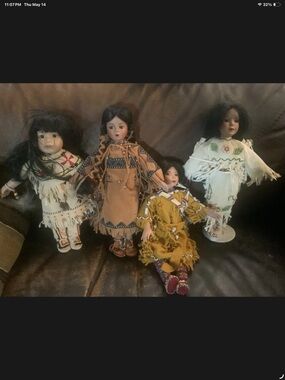 Porcelain Native-Inspired Kids' Collectible Dolls - Brown, White, Yellow
